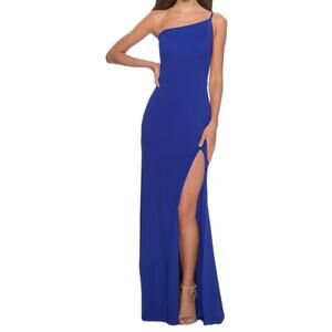 La Femme Women’s One-Shoulder Jersey Gown Royal Blue Sz 2